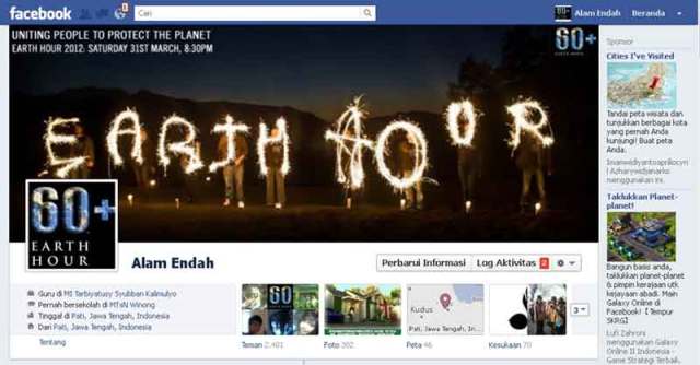 Penampakan timeline facebook saya dengan sampul dan foto profilnya