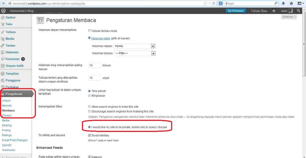 Membuat Blog / Tulisan Private di Blog WordPress | Alamendah's Blog