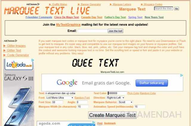 Membuat Teks Berjalan