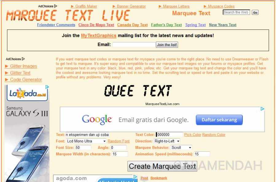 Membuat Teks Berjalan