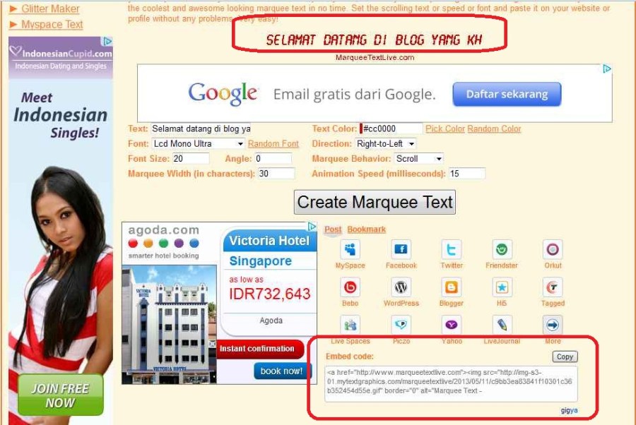 Kode html tulisan berjalan